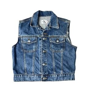 Vintage 90s CK Calvin Klein Jeans Vest Women's Large Button Made USA 100%Cotton